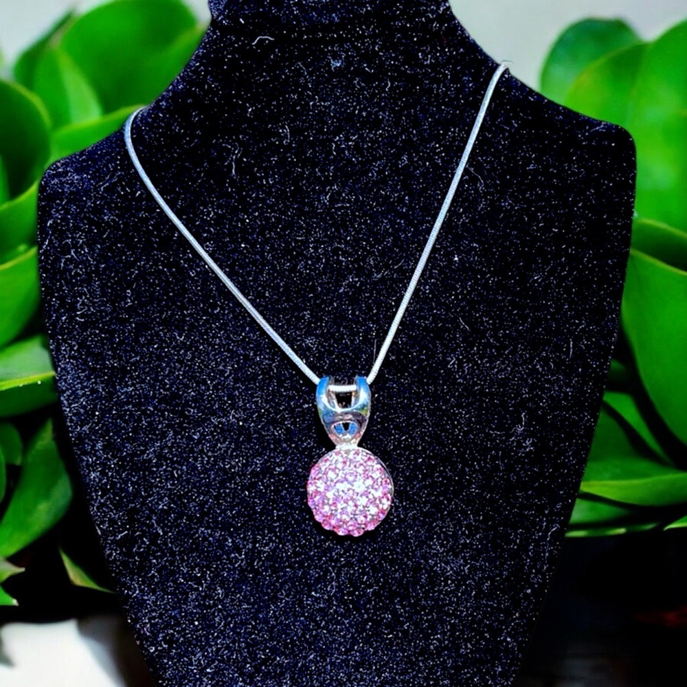 Pink Crystal Encrusted Ball Necklace - Picture 5 of 15